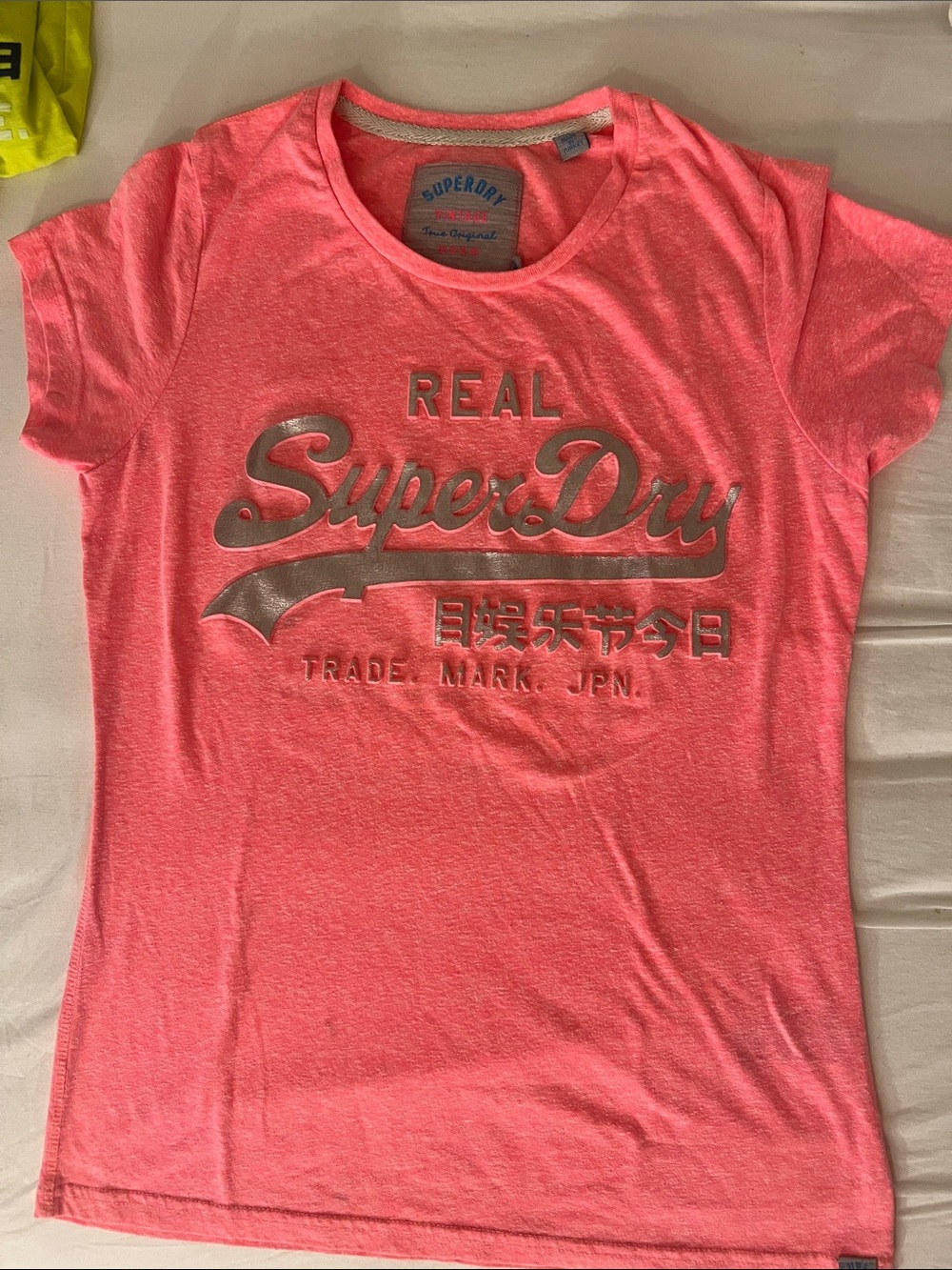 Superdry Neon Coral Pink Logo Tee with Metallic Accent